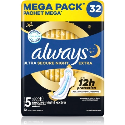 Always Ultra Secure Night Extra Size 5 санитарни кърпи за нощ 32 бр