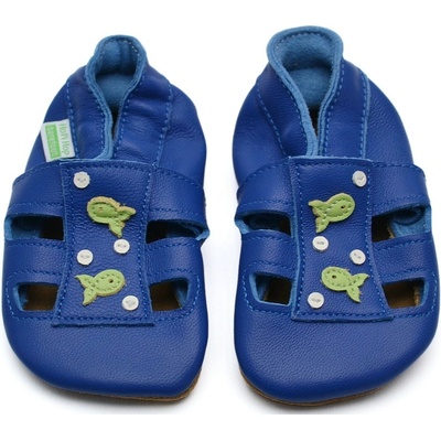 Hopi Hop kožené capáčky Barefoot Rybičky modré