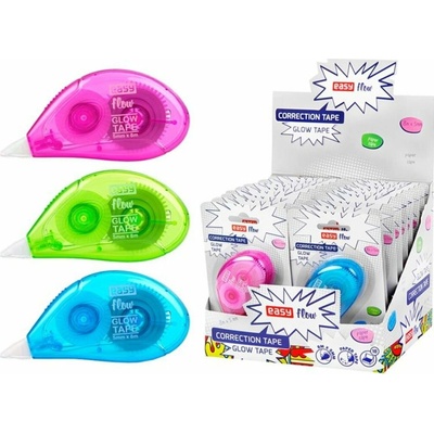 EASY GLOW TAPE Korekčný strojček, 5 mm x 8 m, 18 ks v balení, ružový-zelený-modrý