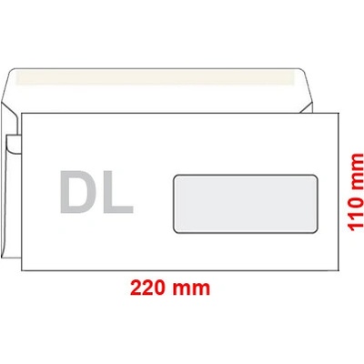 Obálka DL 110x220 mm samolepiaca, s okienkom, 100 ks