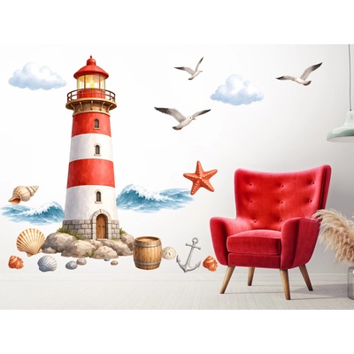 Nalepte.cz Maják textilní přelepitelná samolepka na zeď arch 52 x 75 cm