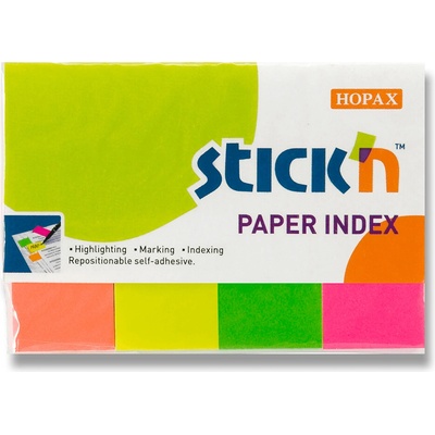Hopax Stick'n Index Notes - neonové samolepicí záložky - 50 × 20 mm, 4 × 50 l. – Sleviste.cz