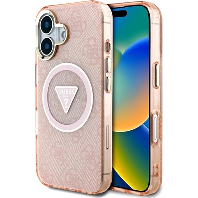 GUESS IML Metal Glitter 4G Circle Triangle MagSafe калъф за iPhone 16 - розов (3666339430511)