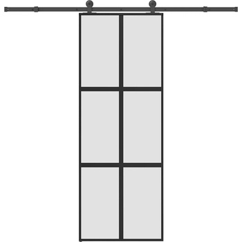 vidaXL Плъзгаща се врата с обков 76x205 см Закалено стъкло&Алуминий (3332962)
