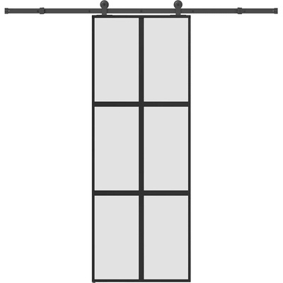 vidaXL Плъзгаща се врата с обков 76x205 см Закалено стъкло&Алуминий (3332962)