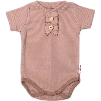 Baby Nellys Dojčenské rebrované body s gombíkmi kr. rukáv Girl hnedé