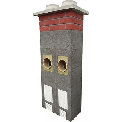 KomínyCZ Dvojprieduchový komínový systém ⌀200-160 90° 7,2m TOP 1,5m červené prstence