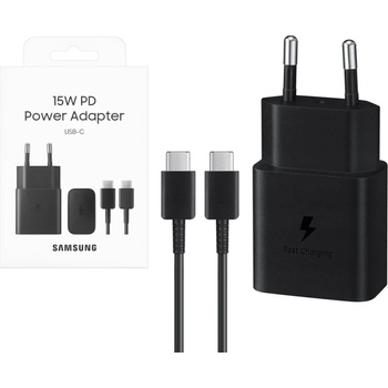 Samsung Зарядно Samsung, USB-C Travel Charger 15W, EP-T1510XBE, с кабел USB-C към USB-C, EP-DA705BBE, Черен (EP-T1510XBE)