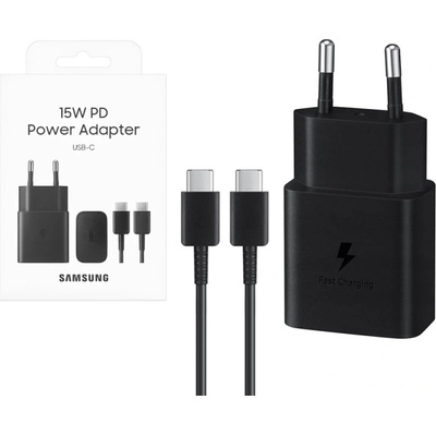 Samsung Зарядно Samsung, USB-C Travel Charger 15W, EP-T1510XBE, с кабел USB-C към USB-C, EP-DA705BBE, Черен (EP-T1510XBE)
