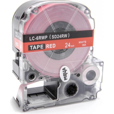 Epson LK-6RWP, SD24RW, 24mm x 9m, bílý tisk / červený podklad, kompatibilní páska
