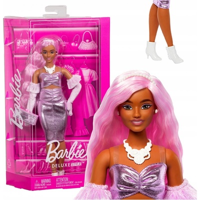 Mattel Barbie Deluxe Modelka Metalické Šaty