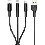 USAMS Кабел U5 плетен 3в1 1, 5m, черен (Lightning/microUSB) (Usa000291)