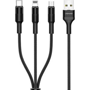 USAMS Кабел U5 плетен 3в1 1, 5m, черен (Lightning/microUSB) (Usa000291)