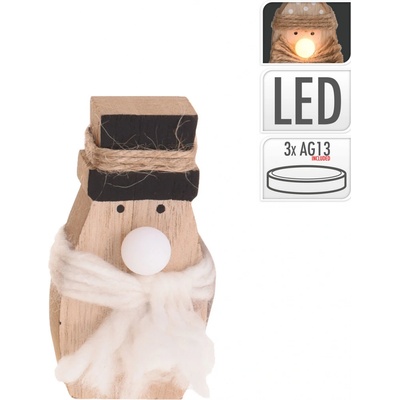 H&L Vánoční postava s LED dřevo sněhulák bílý DH8027200