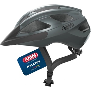 ABUS road bike helmet Macator - sporty bike helmet for beginners - also for pigtail wearers - for men and women - shiny gray, size S - 67328 (67328)