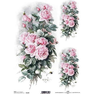 Itd. Collection Rýžový papír Růžové růže a včelka A4 – Zboží Mobilmania