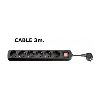 MicroConnect 6-way Schuko Socket on/off switch 3M Black With ON/OF switch and child protection