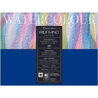 Fabriano COLD PRESS 25% bavlna 300g/m2 20 listov lepená väzba Veľkosť: 36x48cm pevná väzba