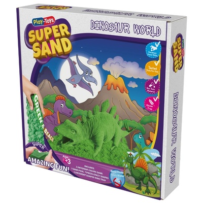 Play-Toys Комплект с пясък за игра Play-Toys Zzand - Dino World, 2 x 200 g и аксесоари (2144)