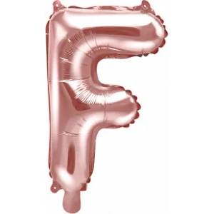 PartyDeco Балон от фолио Mini - Буква F 35см розово златен