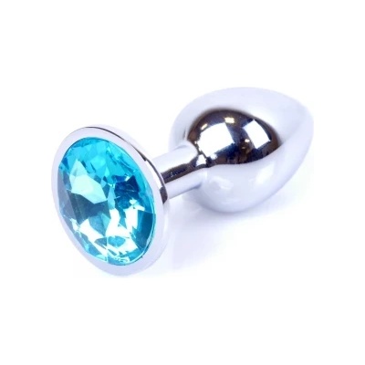 1Sexy Малък метален анален разширител в сребристо със син кристал Silver Plug