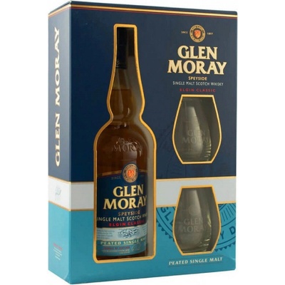 GLEN MORAY Single Malt Whisky Peated 40% 0,7 l (darčekové balenie 2 poháre)
