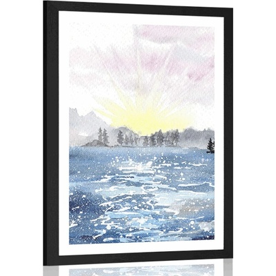Plakát s paspartou kreslená krajina - 30x45 black