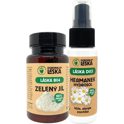 Dokonalá láska Srst a kůže Zelený jíl 50 g & Heřmánek hydrosol 50 ml
