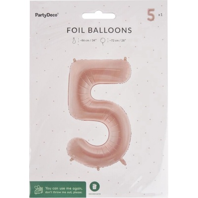PartyDeco Balónek fóliový číslo 5 béžový 72cm