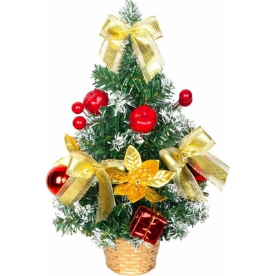 Stromček MagicHome Vianoce, ozdobený, zlato-červený, 30 cm