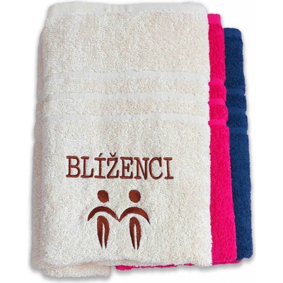 Top textil Osuška s vyšitým znamením zvěrokruhu „ Blíženci" 70x140 cm krémová