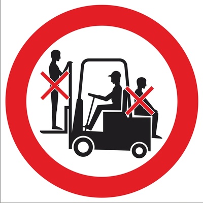 Zákaz dopravy osôb na čelnom nakladači samolepka - 150x150 mm, SAMOLEPKA PVC
