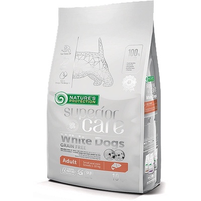 Nature's Protection White dogs Grain Free Salmon Adult Small and Mini Breed- Пълноценна храна без зърно със сьомга за израснали кучета от малките и мини породи с бяла козина