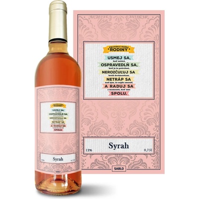 Sablio Pravidlá našej rodiny Syrah ružové suché víno 12 % 0,75 l (čistá fľaša)