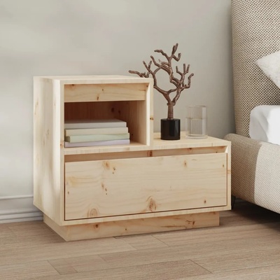 vidaXL Нощно шкафче, 60x34x51 см, борово дърво масив (814374)