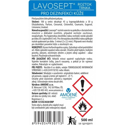 Lavosept dezinfekční roztok na ruce a kůži s vůní trnky a rozprašovačem 500 ml