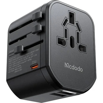 Mcdodo Universal World Wall Charger 20W (CP-3471) - захранване с 1xUSB-C и 2xUSB-A изхода и преходници за цял свят в едно устройство за мобилни устройства (черен)