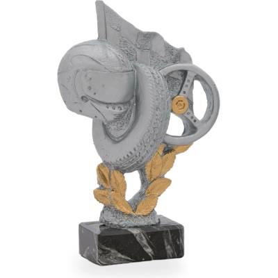 Trofej luxusní se symbolem motorismu výška 23 cm stříbrná/zlatá