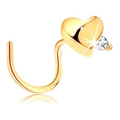 Šperky eshop zlatý piercing zahnutý lesklé vypouklé srdce čirý zirkonek GG140.17