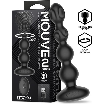 INTOYOU Mouve Waving Vibrating Anal Plug with Remote Control 2 Motors Black