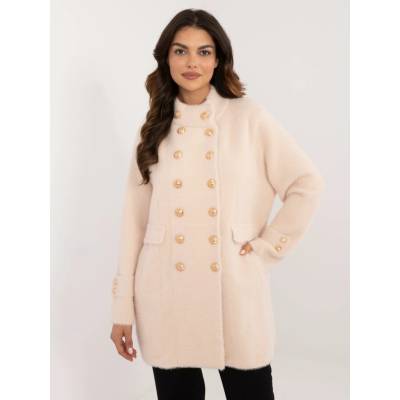 Factory Price Ecru double-breasted alpaca coat with pockets krémová