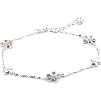 Rafity stříbrný náramek KVĚTINY s barevnými zirkony B0044-14