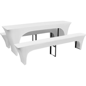 vidaXL 3 покривки-калъфи за маса и две пейки, еластични, бели, 220x50x80см (130792)