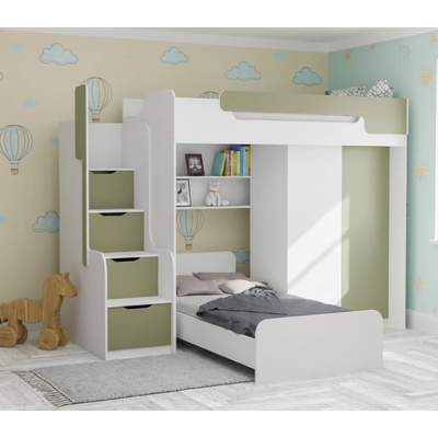 ArtBed Dorian II so skriňou biela/eukalyptus