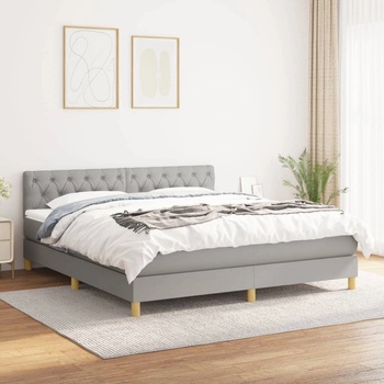vidaXL Боксспринг легло с матрак, светлосиво, 160x200 см, плат (3140865)