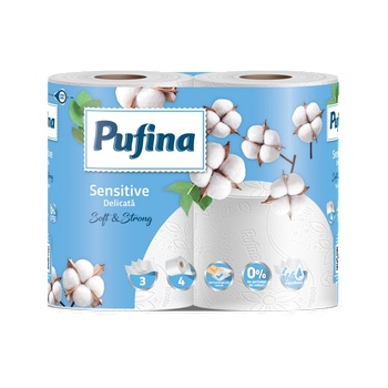 Pufina тоалетна хартия 4бр 3пласта Sensitive (5944570021995)