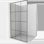 Mexen Kioto L душ кабина с панел Walk-in 110 x 200 см, черна решетка, злато матирано - 800-110-103-55-77 (800-110-103-55-77)