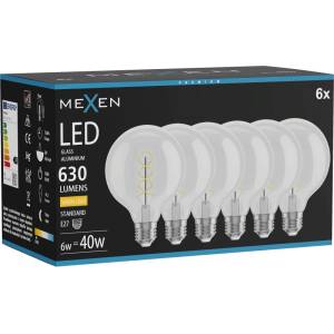 Mexen Vintis 6x LED крушка с нажежаема спирала E27, G95, 6W, Топла - 2700K, 630 lm, (L167-E27-0627-00x06)