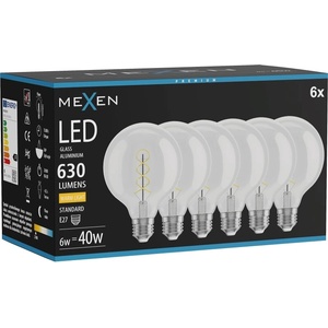 Mexen Vintis 6x LED крушка с нажежаема спирала E27, G95, 6W, Топла - 2700K, 630 lm, (L167-E27-0627-00x06)