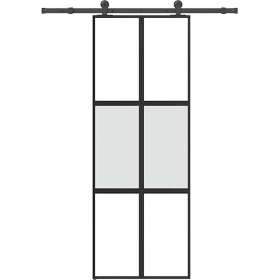 vidaXL Плъзгаща се врата с обков 76x205 см Закалено стъкло&Алуминий (3332971)
